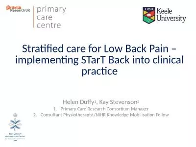 Stratified care for Low Back Pain – implementing STarT Back into clinical practice