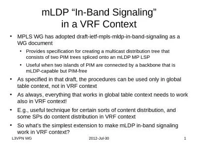 L3VPN WG  2012-Jul-30 1 mLDP