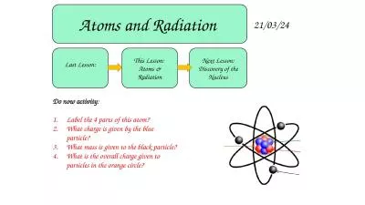 Atoms and Radiation Thursday, 17 September 2020