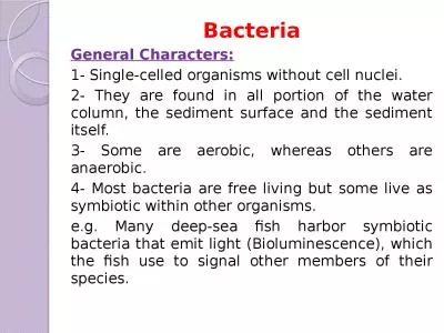 Bacteria General Characters: