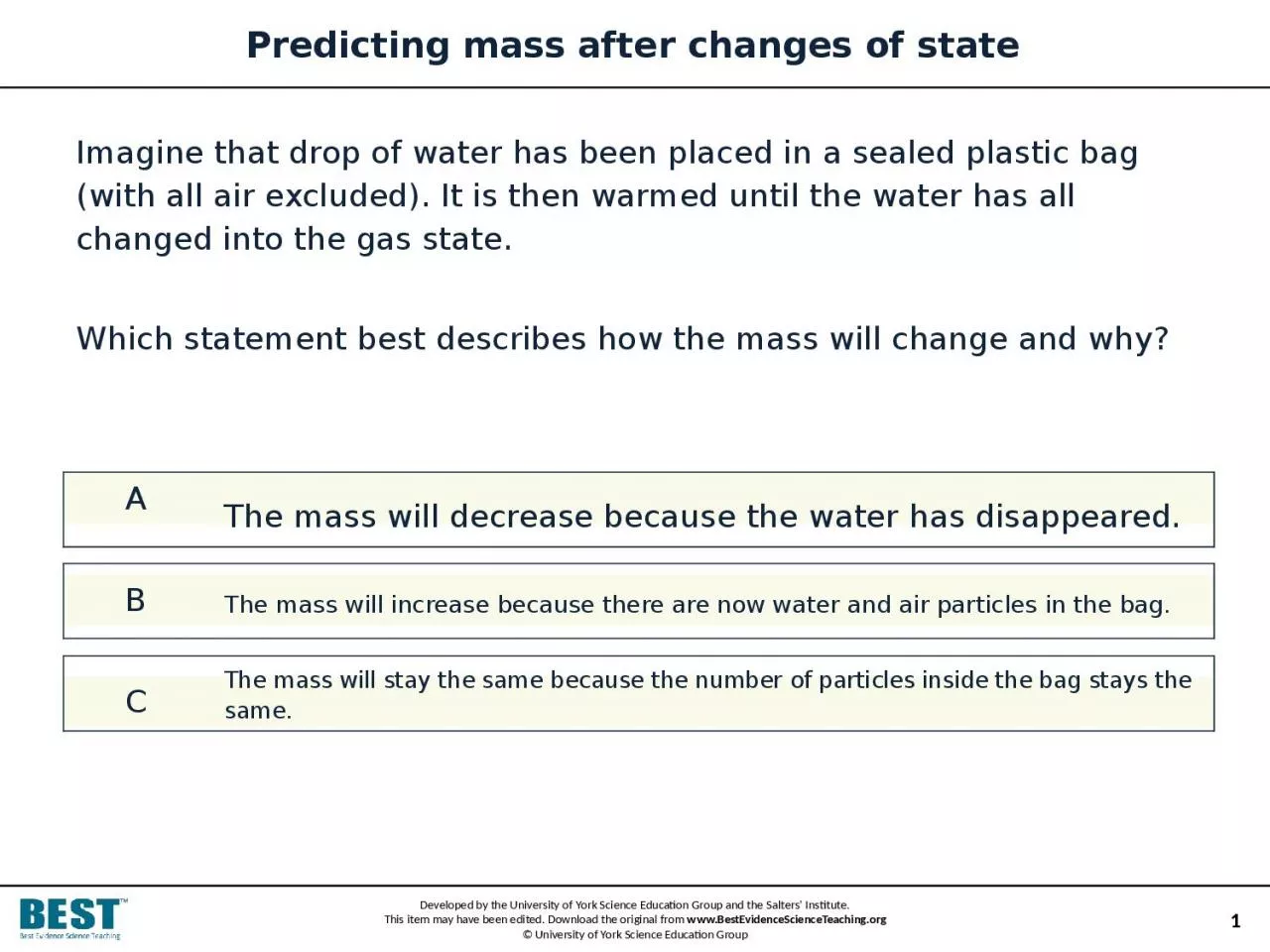 PPT-Predicting mass after changes of state