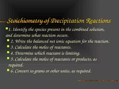 Stoichiometry of Precipitation Reactions
