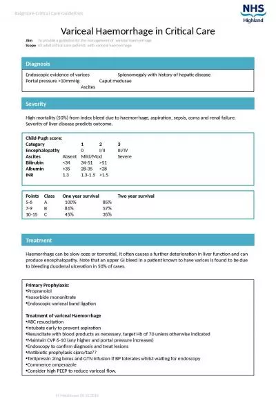 Variceal Haemorrhage in Critical Care