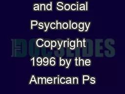 of Personality and Social Psychology Copyright 1996 by the American Ps
