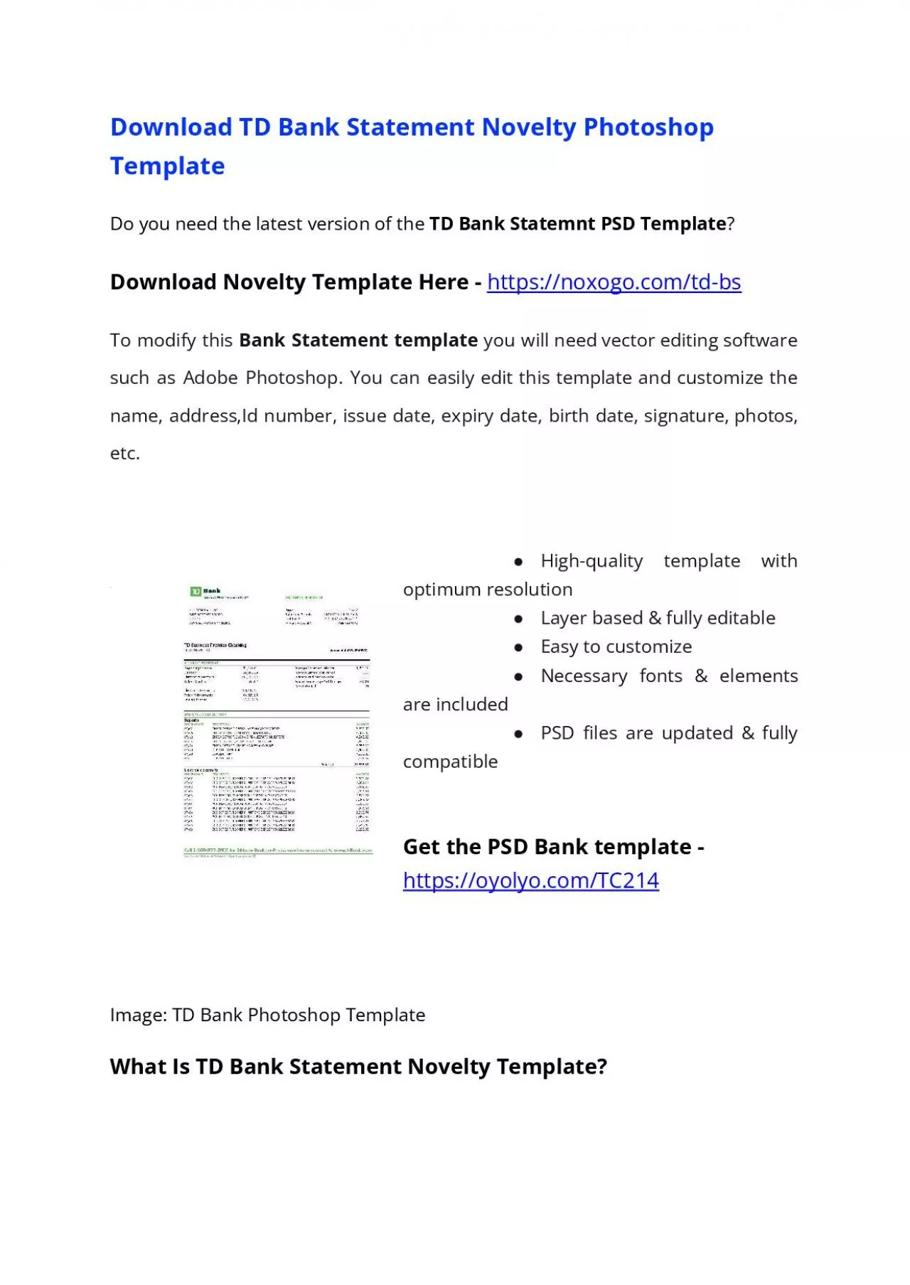 TD Bank Statement Template – Download MS Word File
