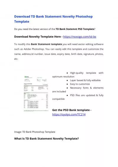 TD Bank Statement Template – Download MS Word File
