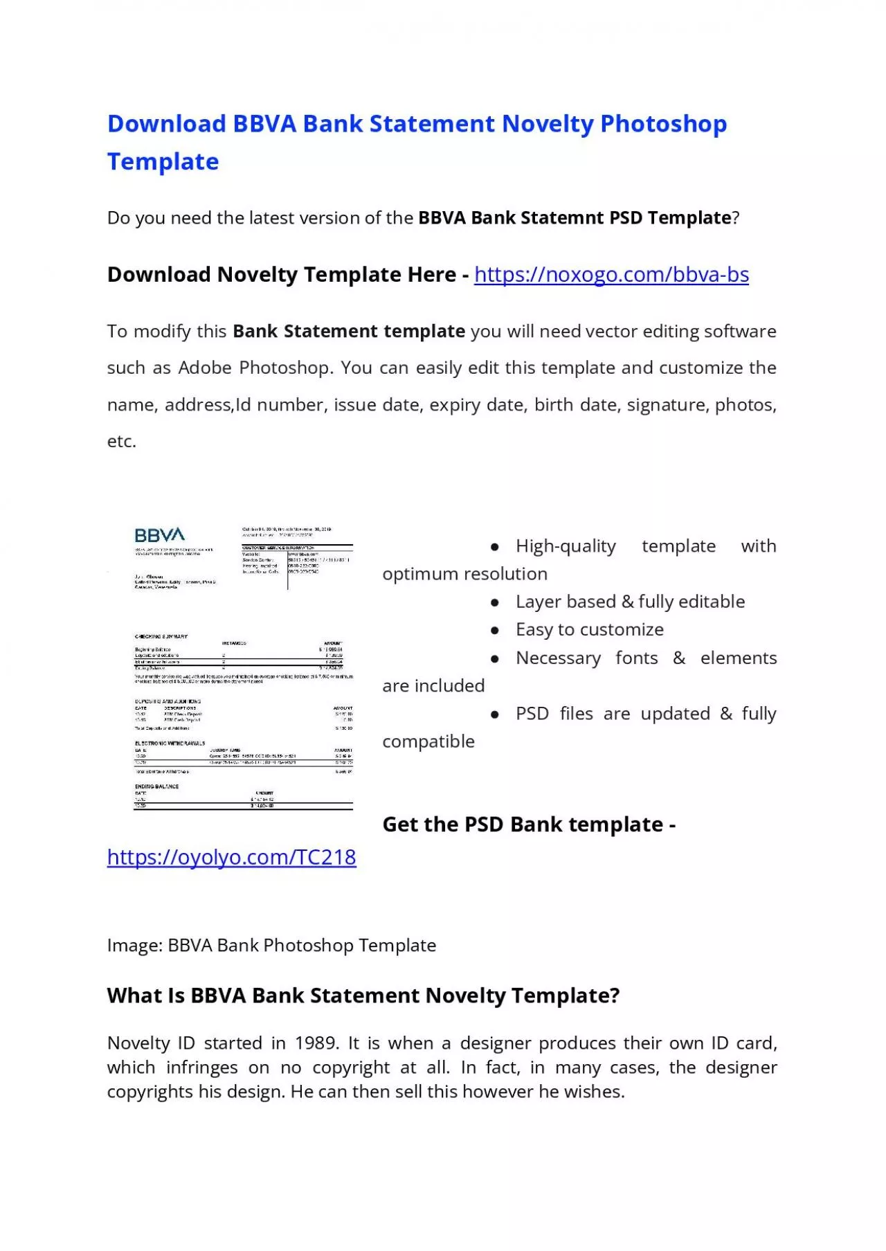 BBVA Bank Statement Template – Download MS Word File