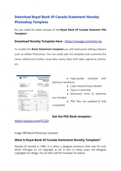Royal Bank of Canada Bank Statement Template – Download MS Word File