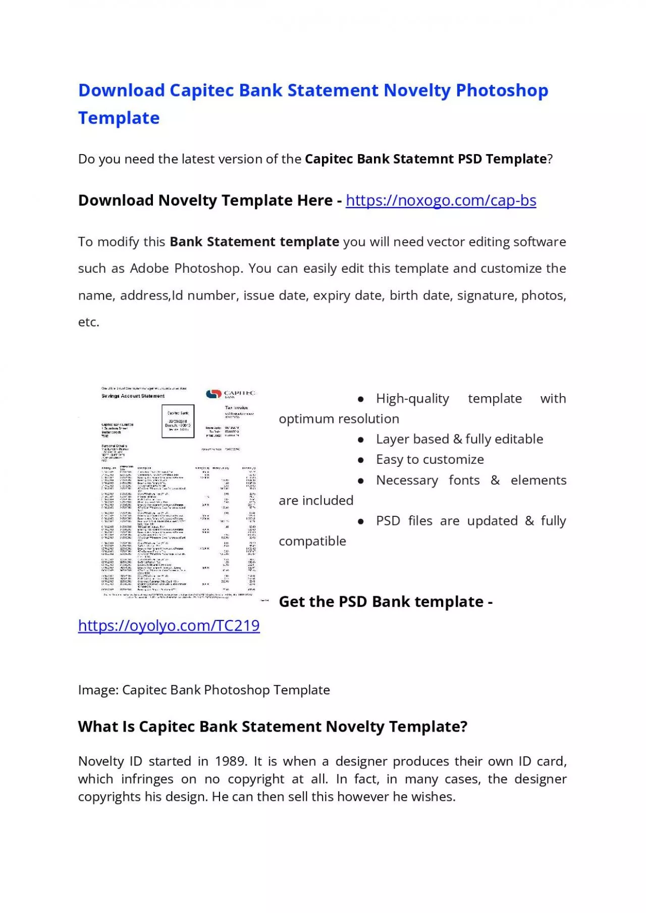 Capitec Bank Statement Template – Download MS Word File