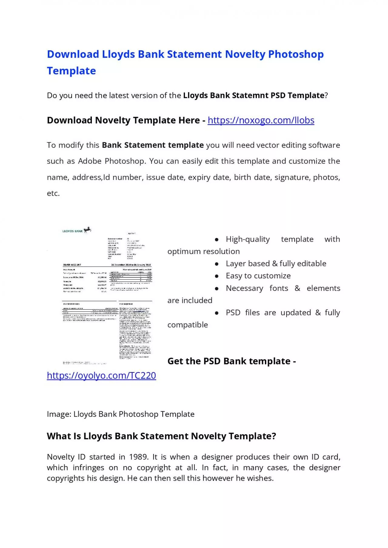 Lloyds Bank Statement Template – Download MS Word File