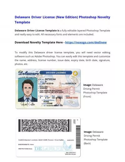 Delaware Driver License (New Edition) Photoshop Novelty Template