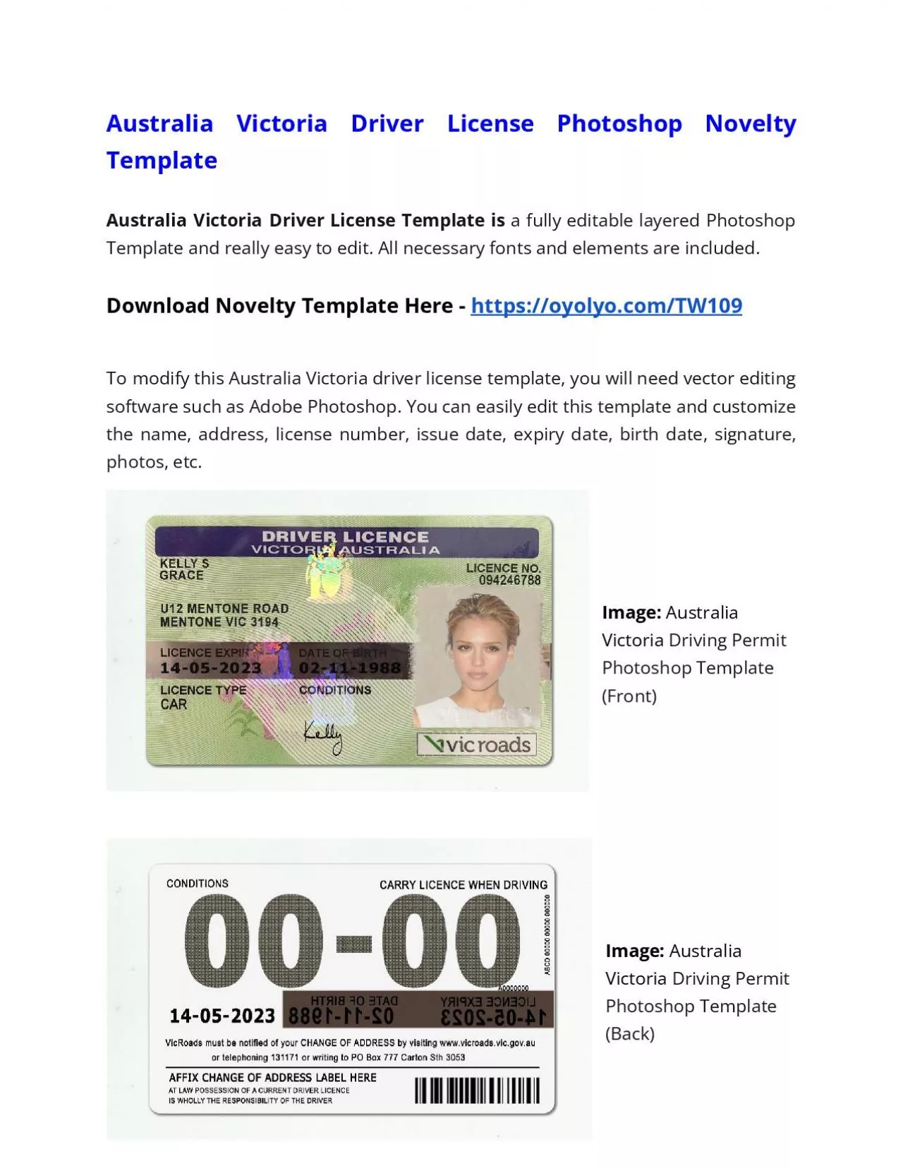 PDF-Australia Victoria Driver License Photoshop Novelty Template