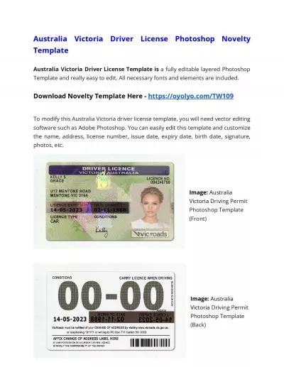 Australia Victoria Driver License Photoshop Novelty Template