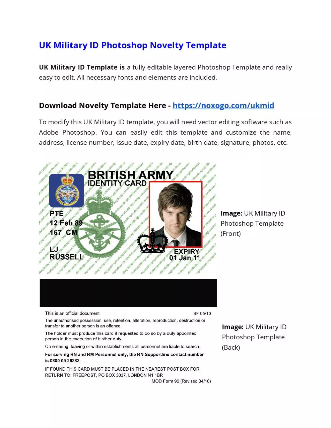 PDF-UK Military ID Photoshop Novelty Template