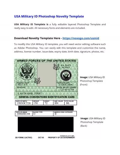 USA Military ID Photoshop Novelty Template