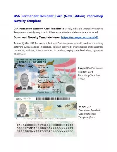 USA Permanent Resident Card (New) Photoshop Novelty Template