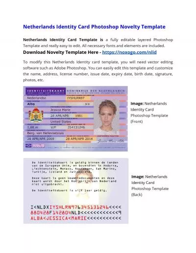 Netherlands Identity Card Photoshop Novelty Template