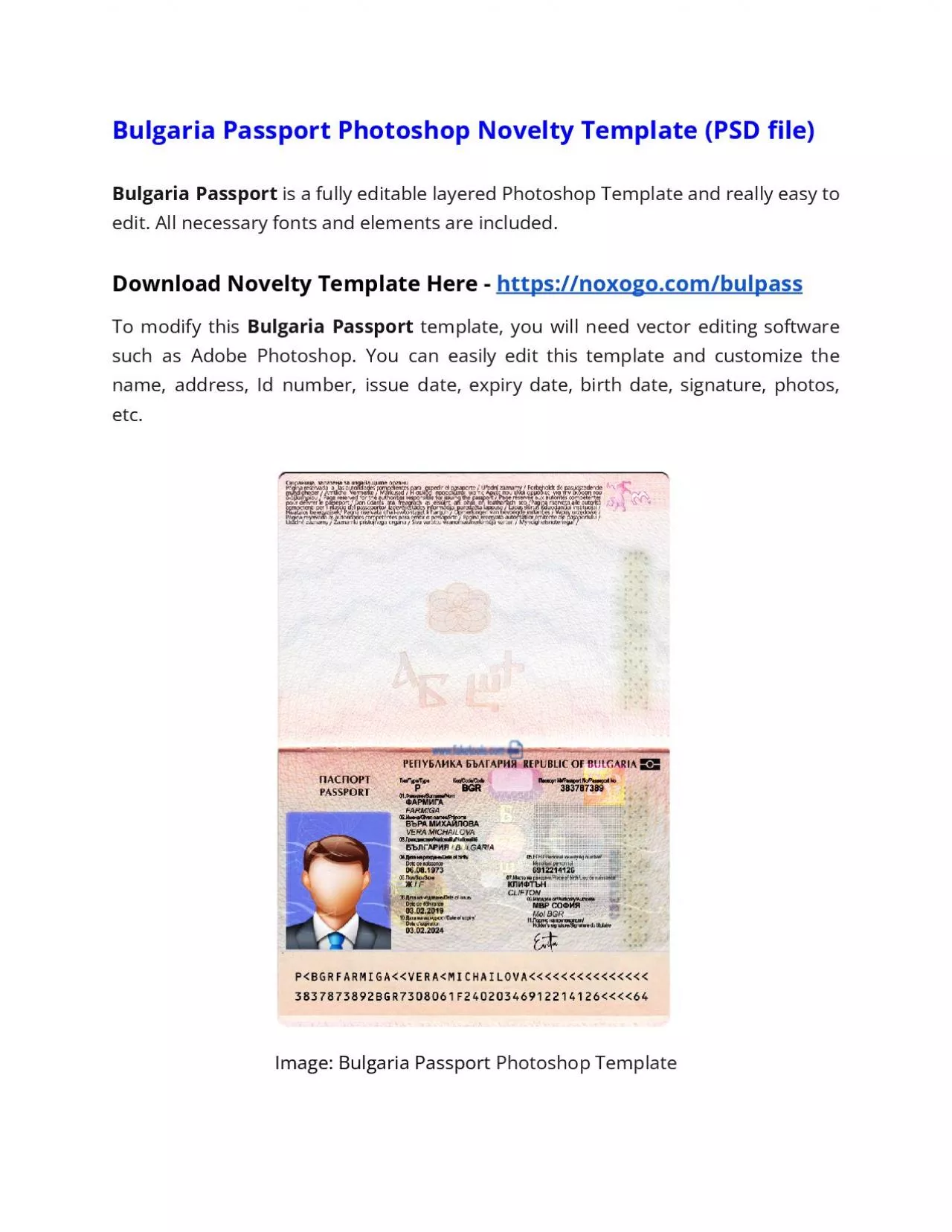 PDF-Bulgaria Passport Photoshop Novelty Template