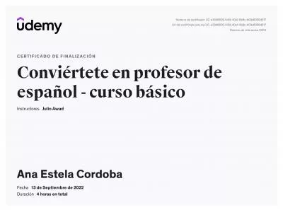 Certificado Profesor de Español como Lengua Extranjera Nivel Básico