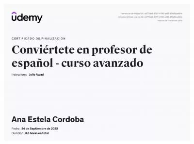 Certificado Profesor de Español como Lengua Extranjera - Nivel Avanzado