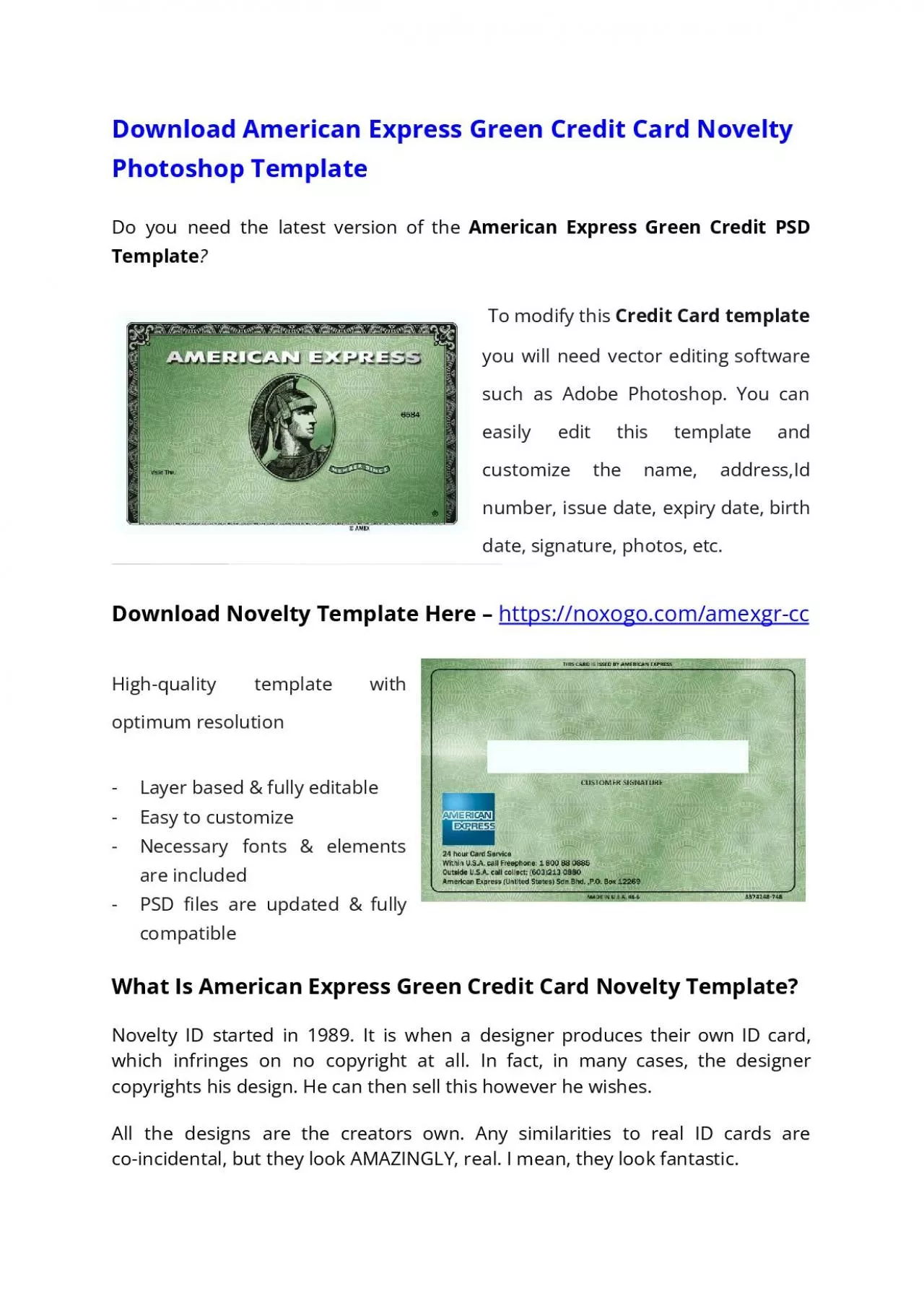 American Express Green Credit Card PSD Template – Download Photoshop File