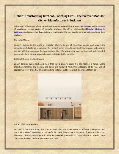 Linhoff: Transforming Kitchens, Enriching Lives - The Premier Modular Kitchen Manufacturer in Lucknow