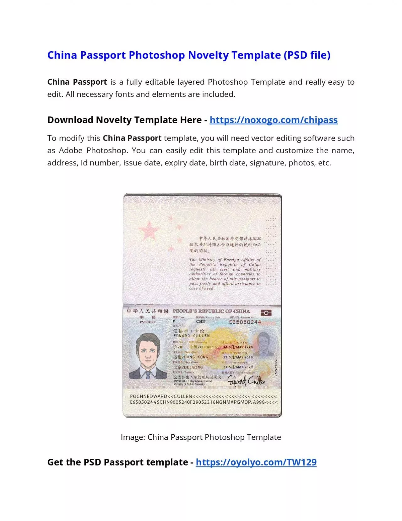 PDF-China Passport Photoshop Novelty Template