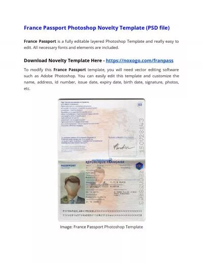 France Passport Photoshop Novelty Template