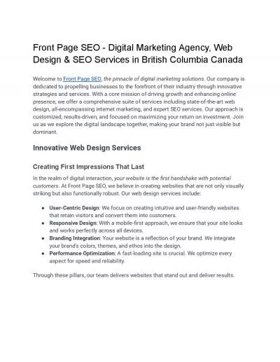 Front Page SEO - A Canadian Digital Marketing Agency That Provides, Web Design, SEO and