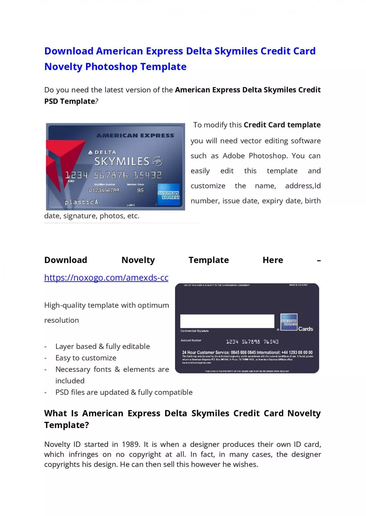 American Express Delta Skymiles Credit Card PSD Template – Download Photoshop File