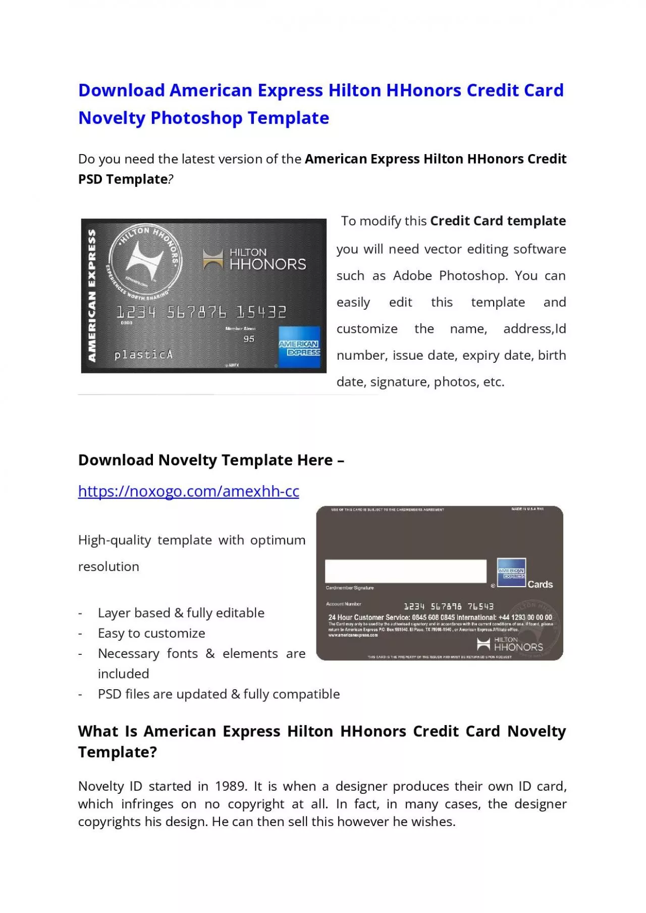 American Express Hilton HHonors Credit Card PSD Template – Download Photoshop File