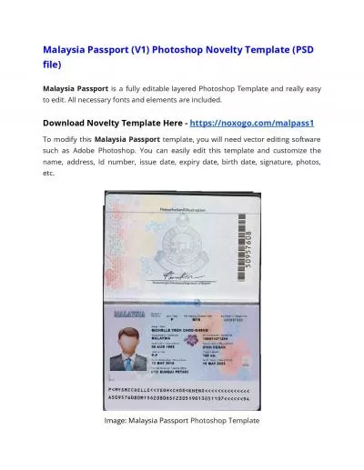 Malaysia Passport (V1) Photoshop Novelty Template