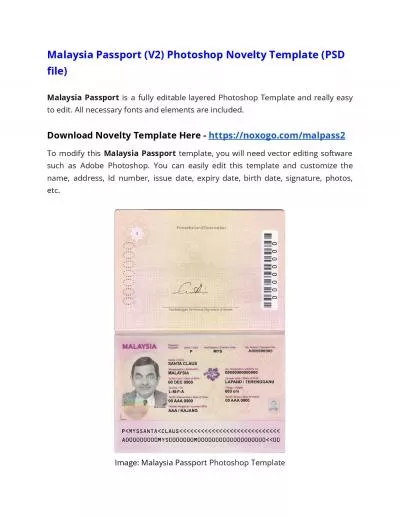 Malaysia Passport (V2) Photoshop Novelty Template