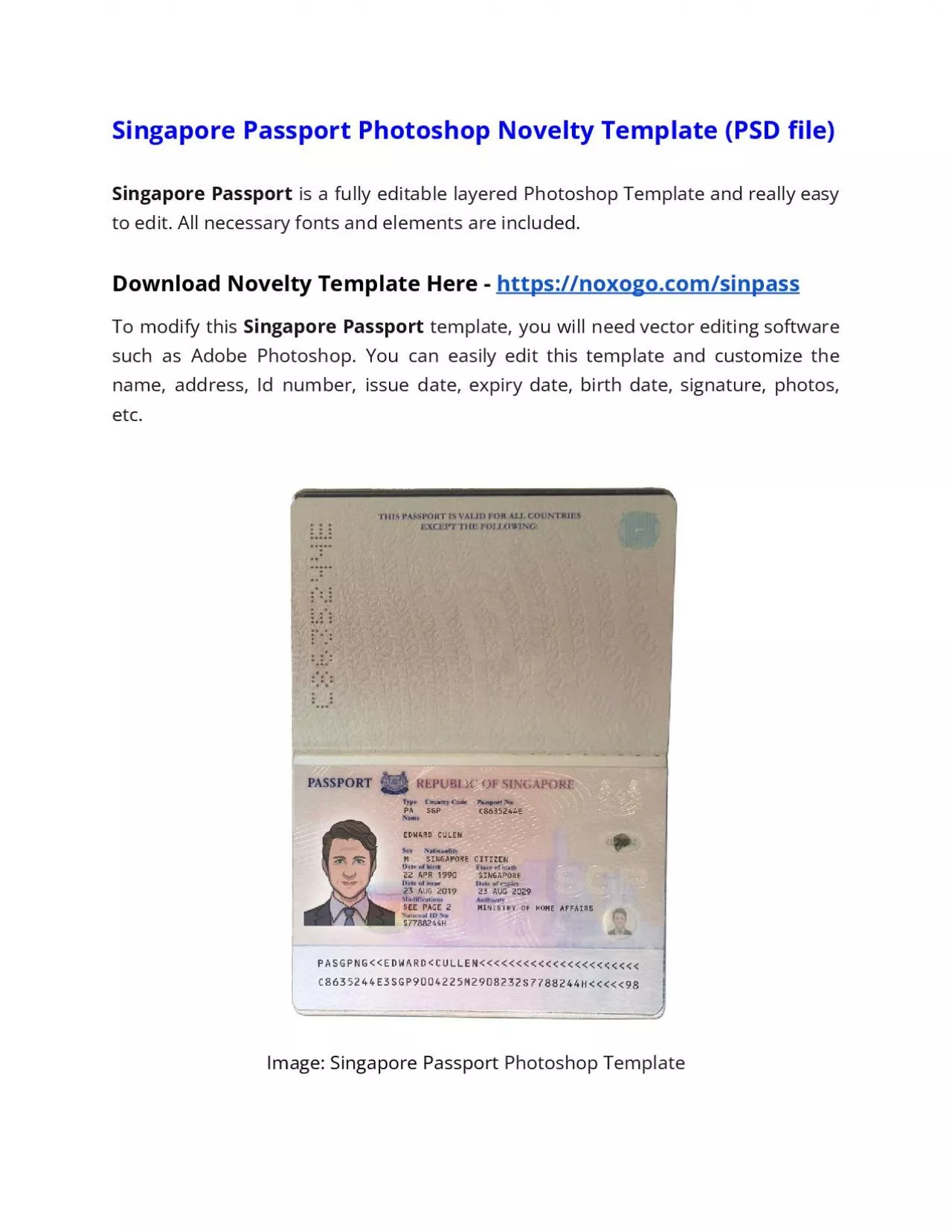 PDF-Singapore Passport Photoshop Novelty Template