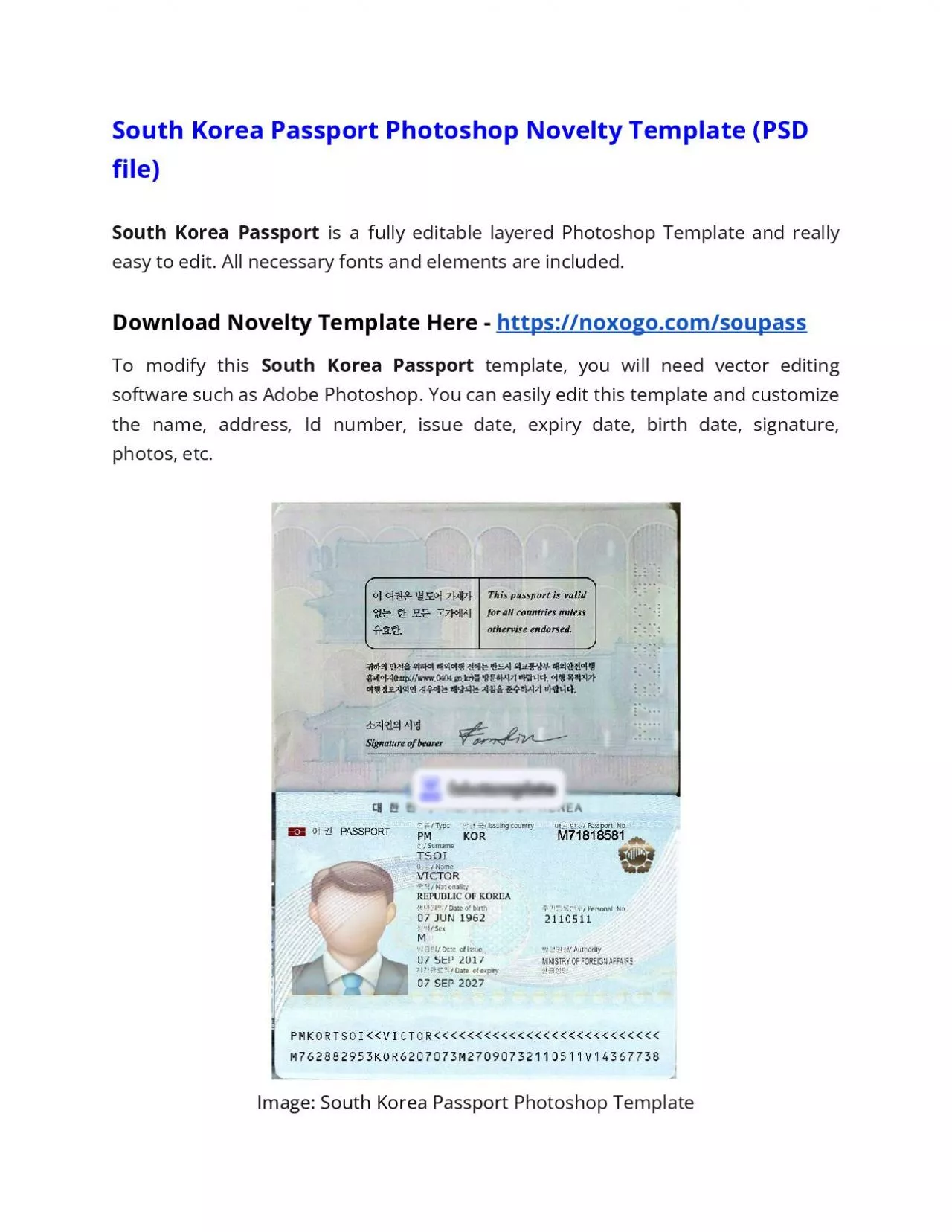 PDF-South Korea Passport Photoshop Novelty Template