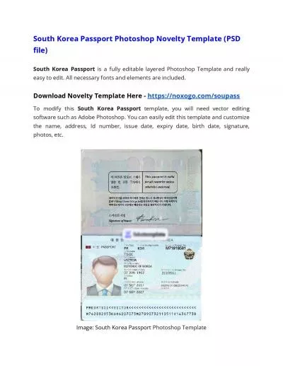 South Korea Passport Photoshop Novelty Template