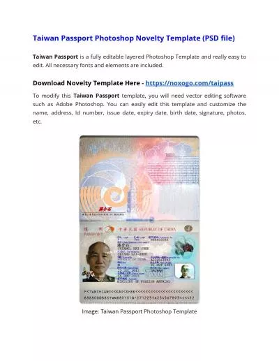 Taiwan Passport Photoshop Novelty Template