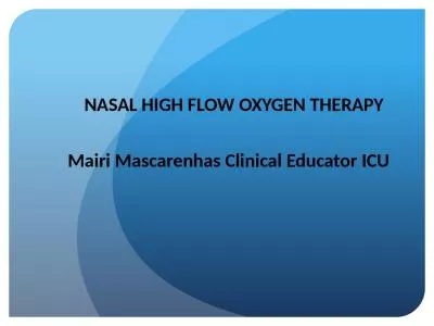 NASAL HIGH FLOW OXYGEN THERAPY