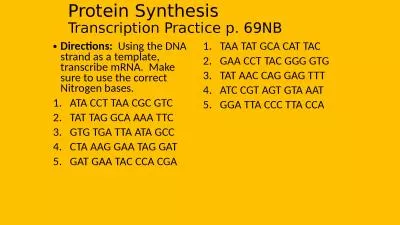 Protein Synthesis Transcription Practice p.