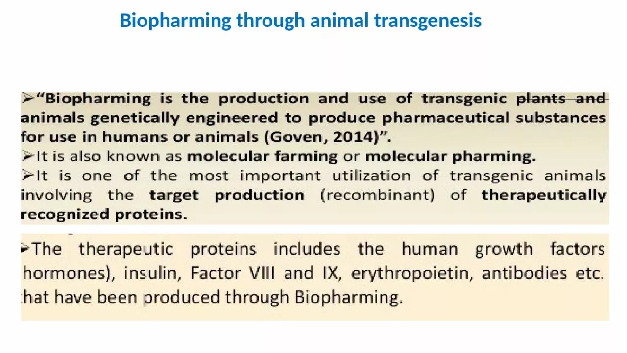 PPT-Biopharming through animal transgenesis