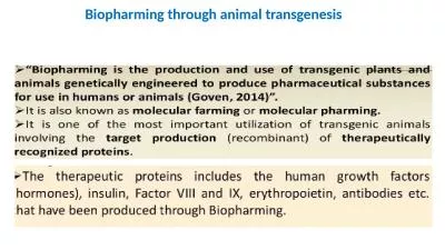 Biopharming through animal transgenesis