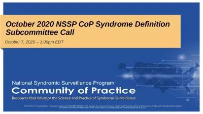 October 2020 NSSP CoP Syndrome Definition  Subcommittee Call