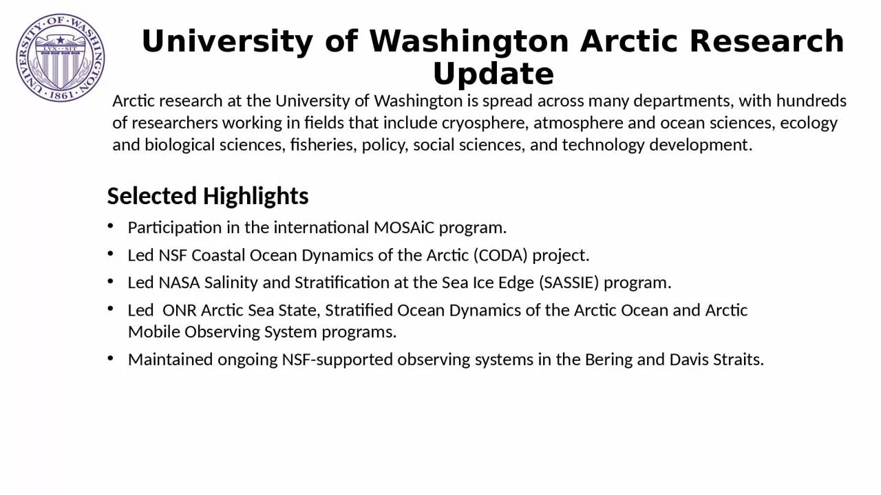 PPT-University of Washington Arctic Research Update