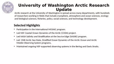 University of Washington Arctic Research Update