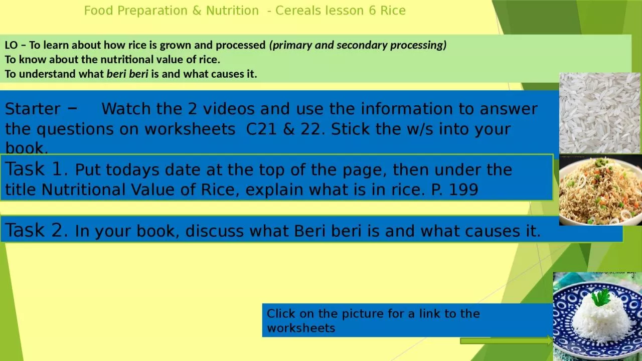 PPT-Food Preparation & Nutrition - Cereals lesson