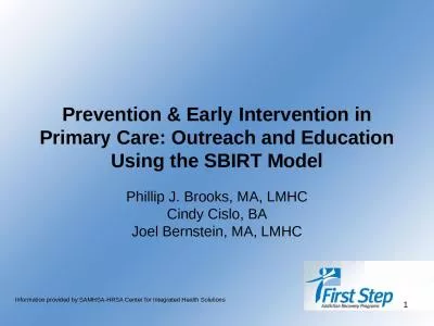 1 Prevention & Early Intervention in Primary Care: Outreach and Education Using the SBIRT Model