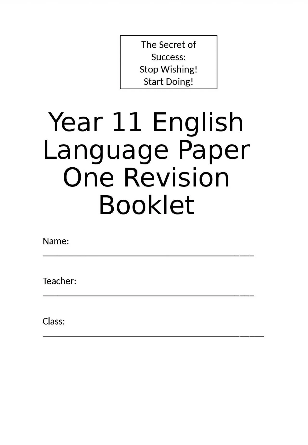 PPT-Year 11 English Language Paper One Revision Booklet