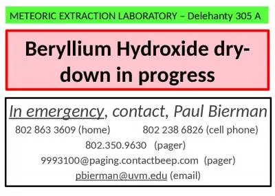 Beryllium  Hydroxide dry-down