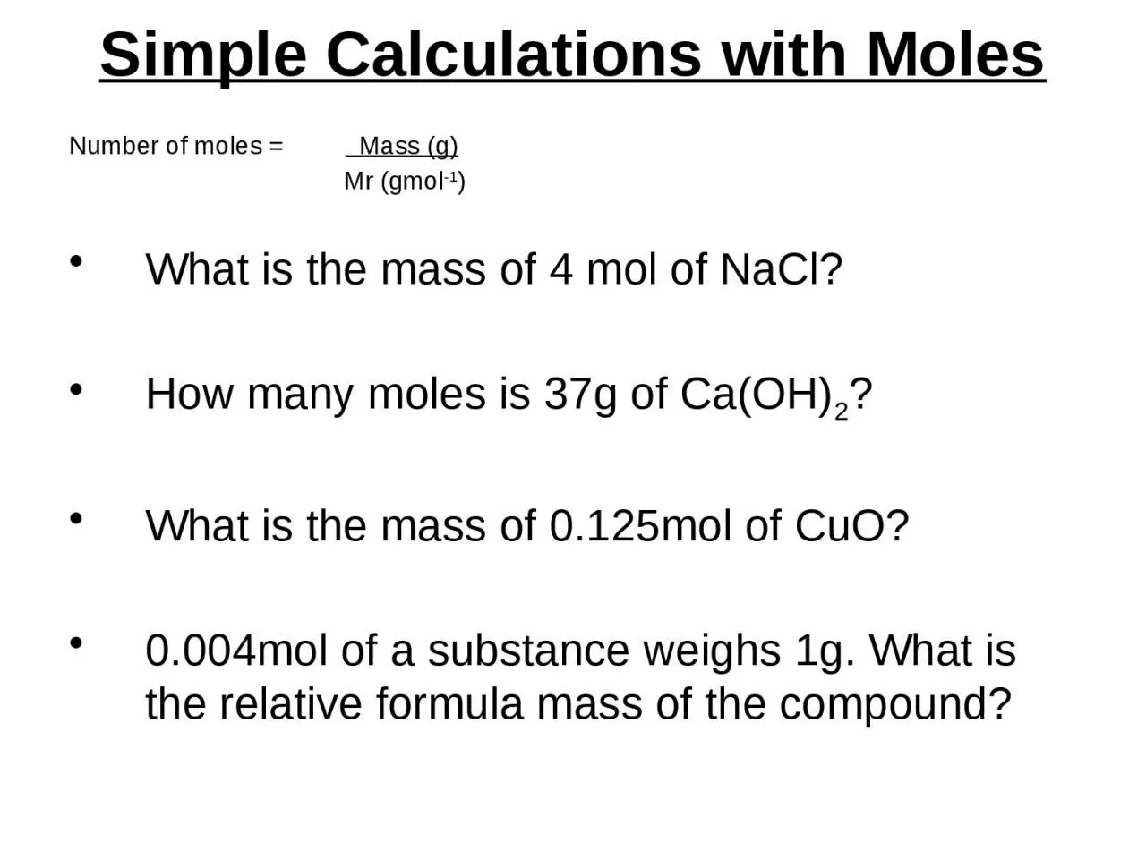 PPT-Simple Calculations with Moles