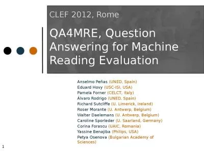 1 CLEF 2012, Rome QA4MRE,